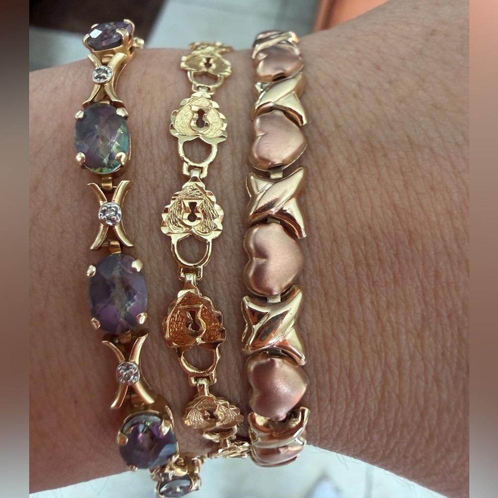 10K Solid Gold X & Heart Link Bracelet Two Tone Rose Gold 7” with Gift Box - Picture 14 of 16